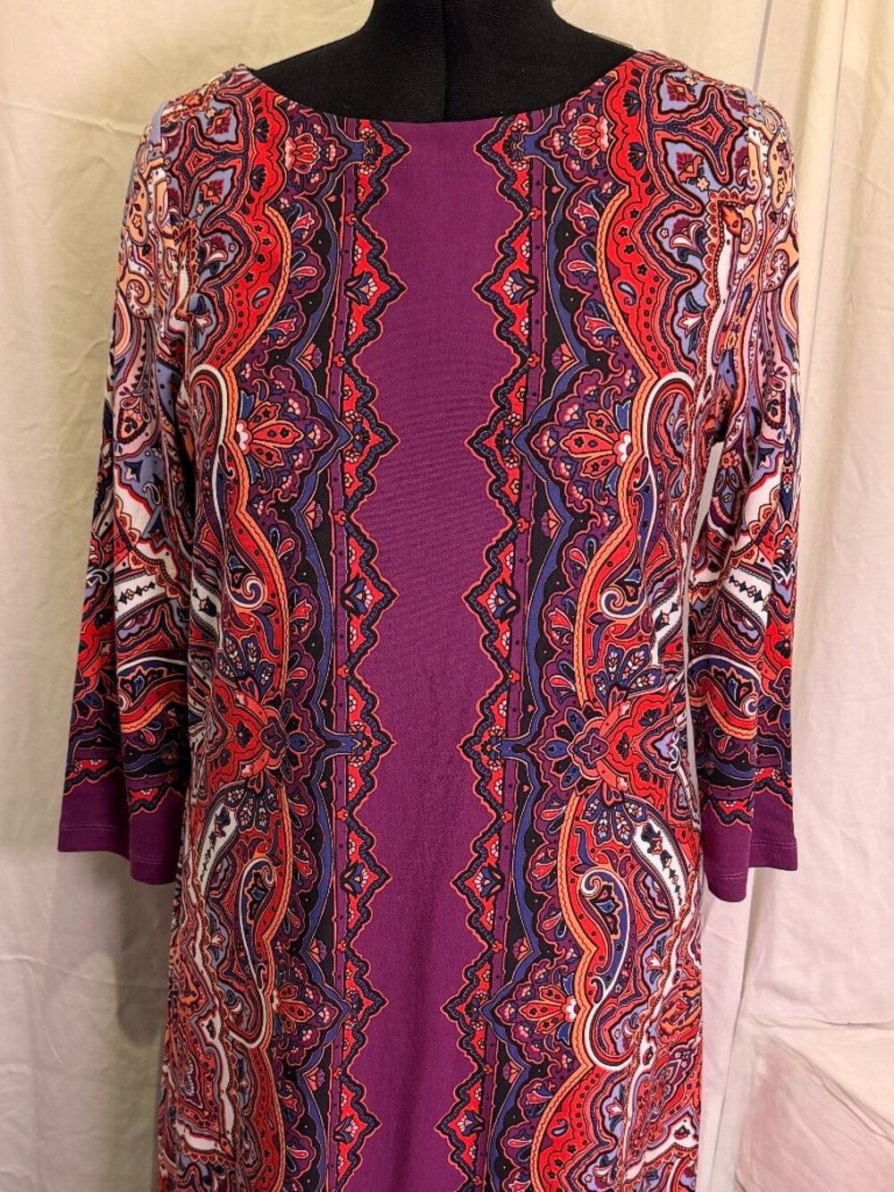 Tommy Bahama Gramado Swirls Shift Dress L Purple Paisley NWT 3/4 Sleeve